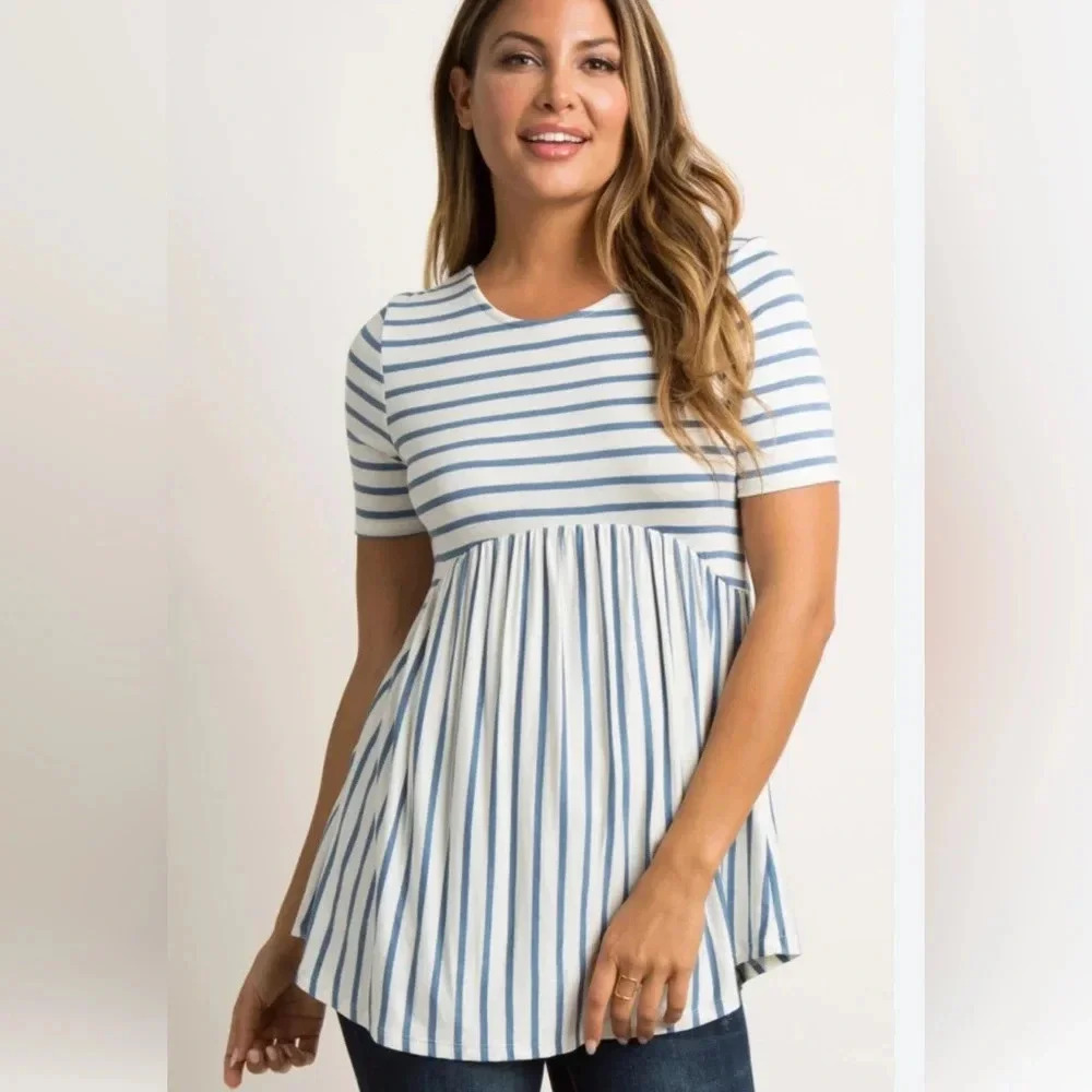 Pinkblush Blue Striped Cross Back‎ Maternity Top